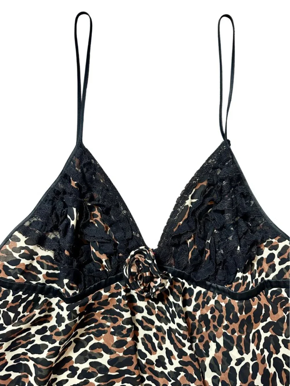 🎀 Vintage Betsey Johnson Y2K Leopard Print Lace Tiered Babydoll Dress - Picture 5 of 6
